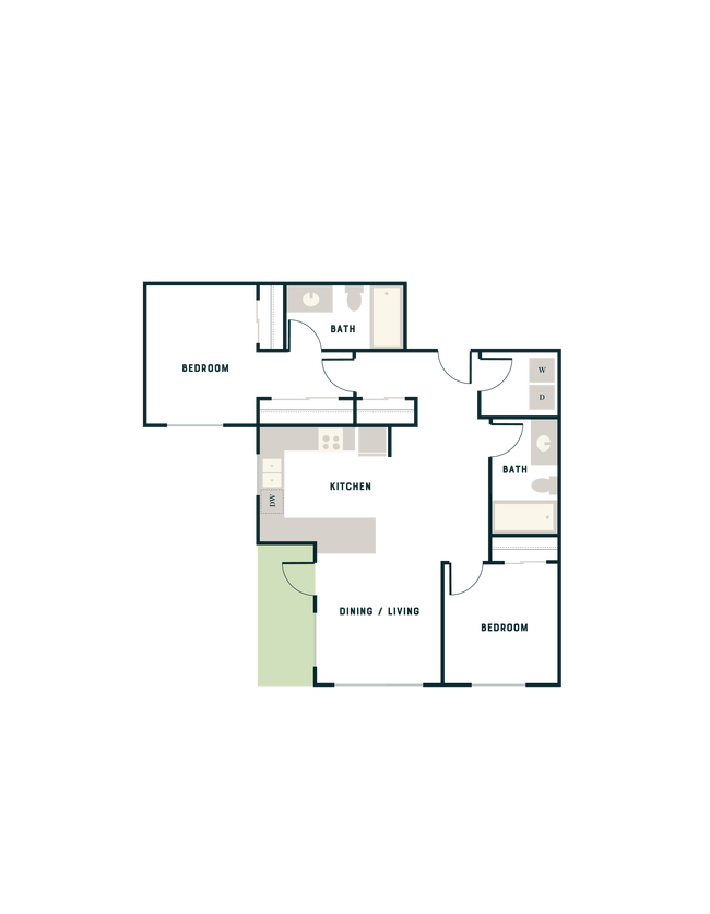 2 Bed, 2 Bath - West Apt A West-551 floor plan